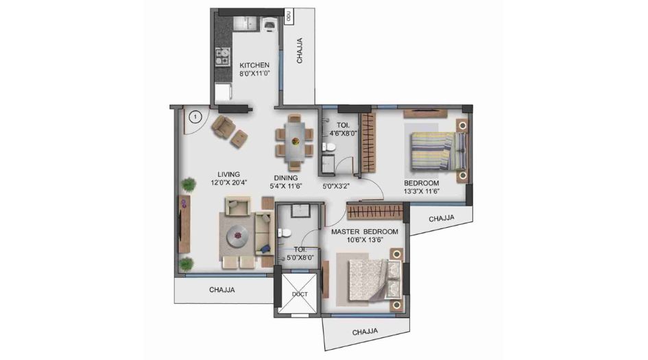 Naman-Habitat-Floor-Plan-Wing-A-2-BHK-807-sqft