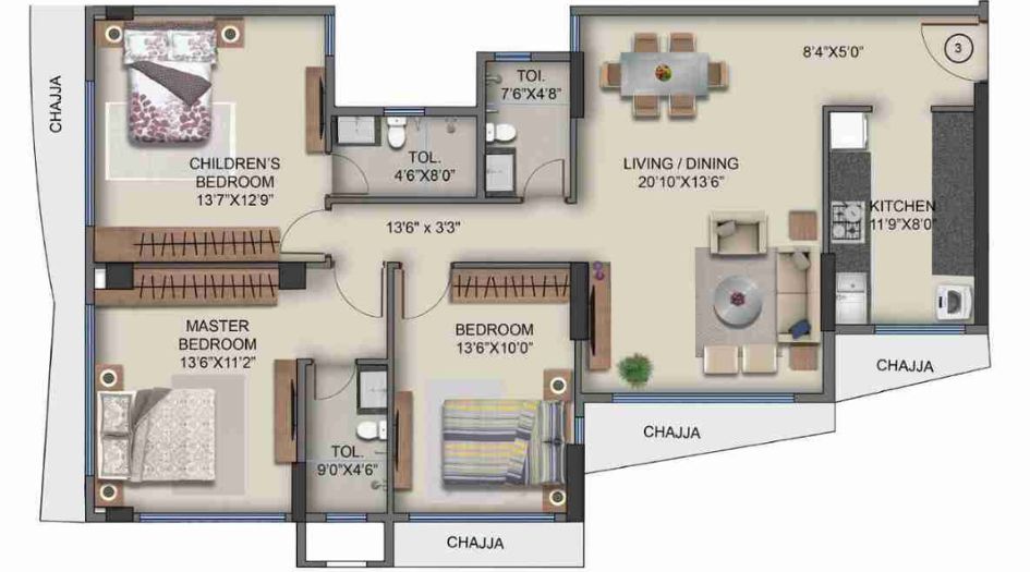 Naman-Habitat-Floor-Plan-Wing-A-3-BHK-1094-sqft