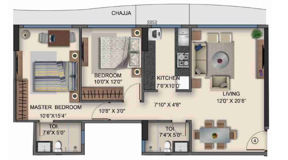 Naman-Habitat-Floor-Plan-Wing-B-2-BHK-777-sqft