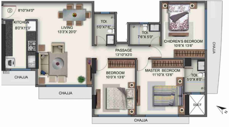Naman-Habitat-Floor-Plan-Wing-C-3-BHK-1025-sqft