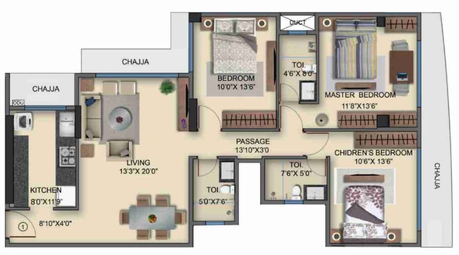 Naman-Habitat-Floor-Plan-Wing-C-3-BHK-1037-sqft