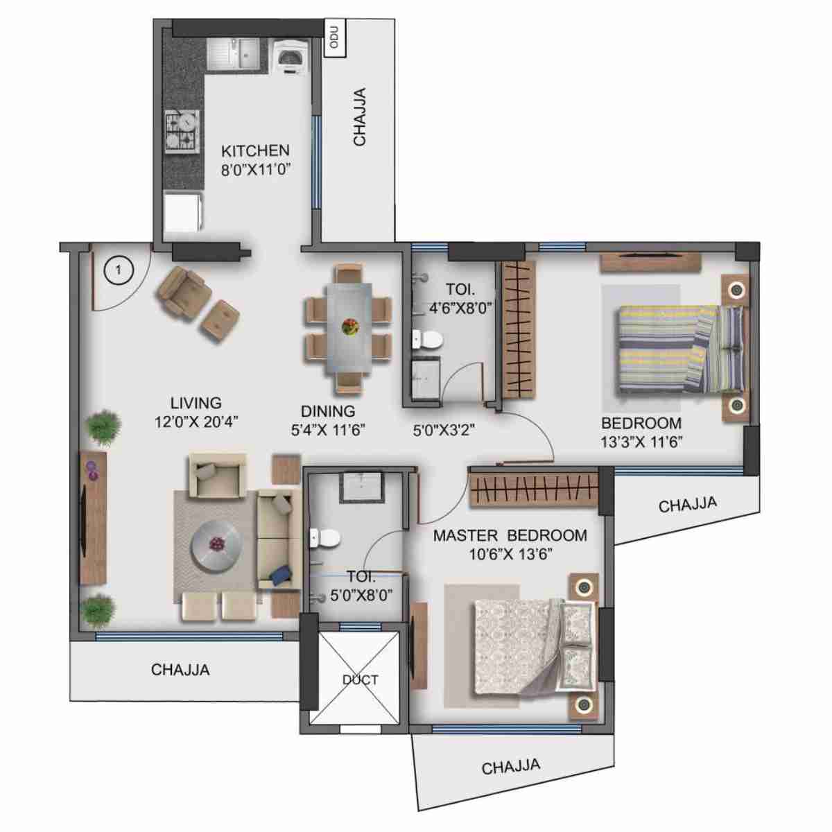 Naman-Habitat-Floor-Plan-Wing-A-2-BHK-807-sqft