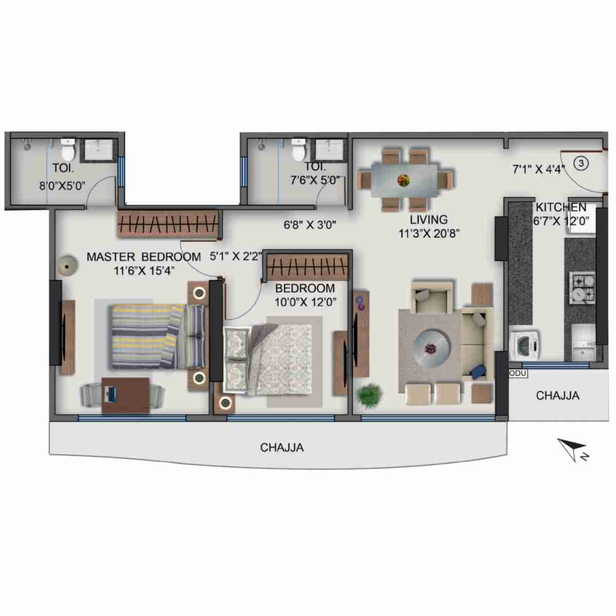 Naman-Habitat-Floor-Plan-Wing-C-2-BHK-774-sqft