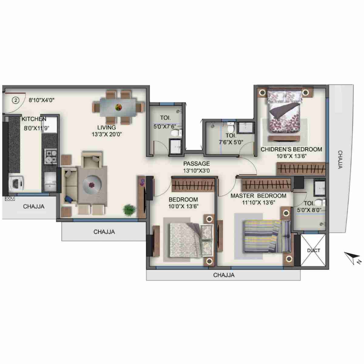 Naman-Habitat-Floor-Plan-Wing-C-3-BHK-1025-sqft