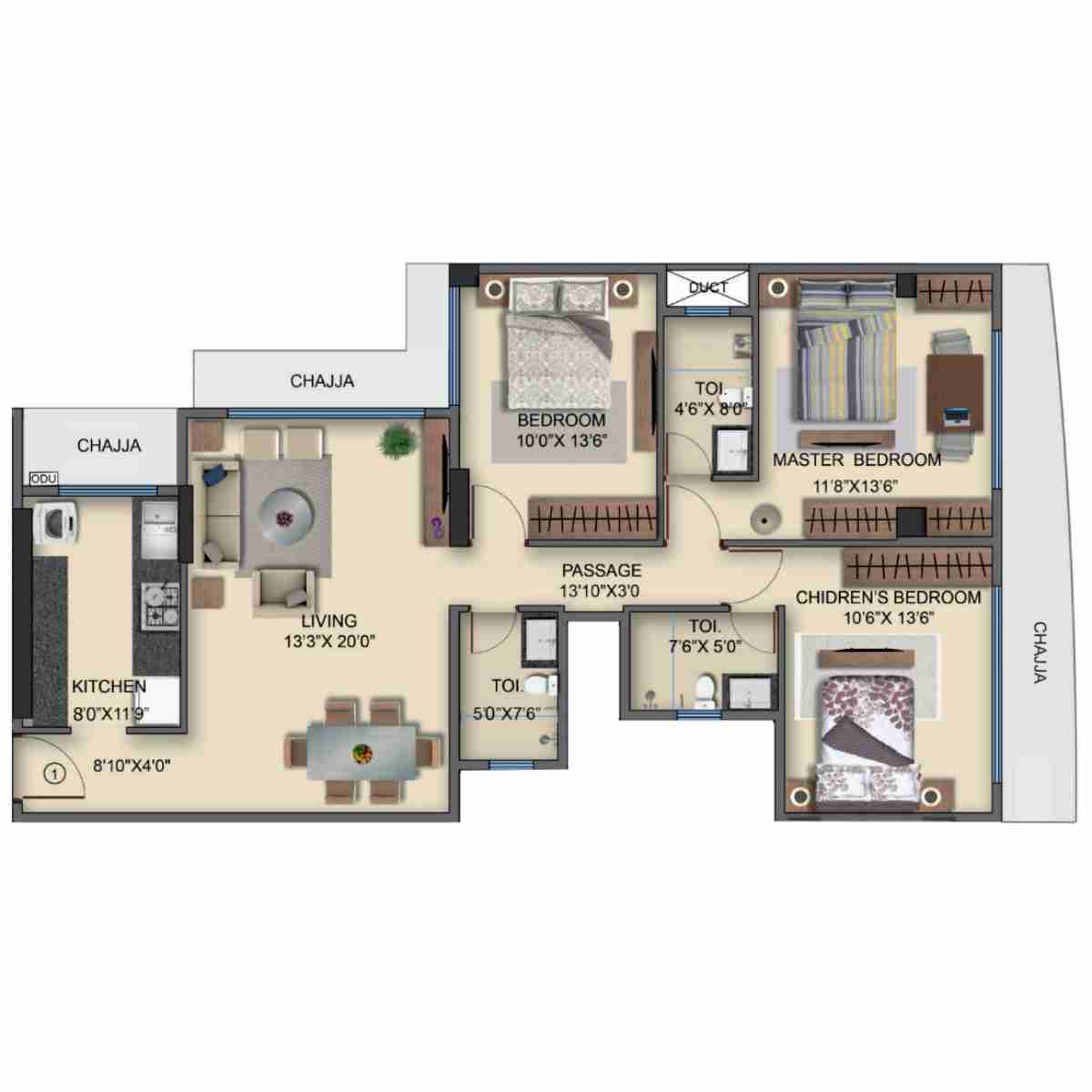 Naman-Habitat-Floor-Plan-Wing-C-3-BHK-1037-sqft